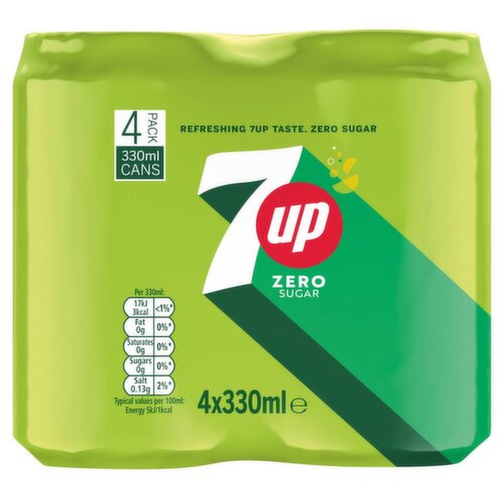 7up Zero Cans, 4 x 330ml