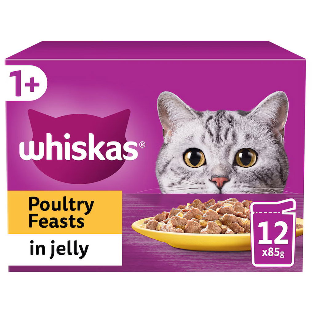 Whiskas 1+ Poultry Feasts In Jelly, Cat Food, 12 x 85g