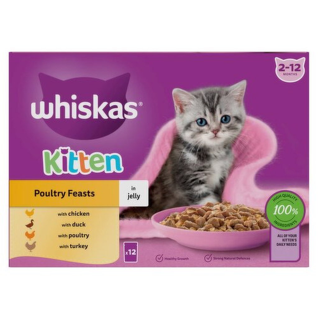 Whiskas Kitten 2-12mth Poultry Feasts In Jelly, Cat Food, 12 x 85g