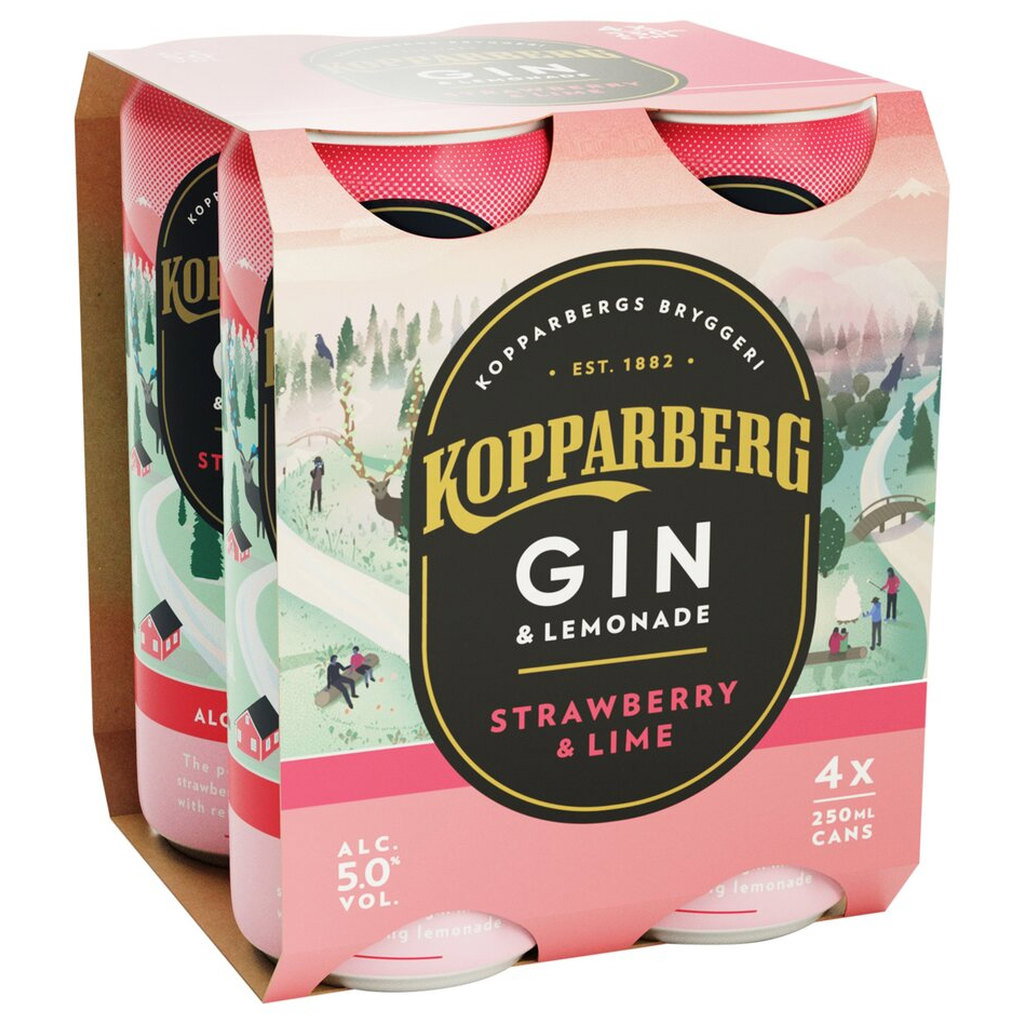 Kopparberg Gin And Lemonade Strawberry And Lime, 4 x 250ml