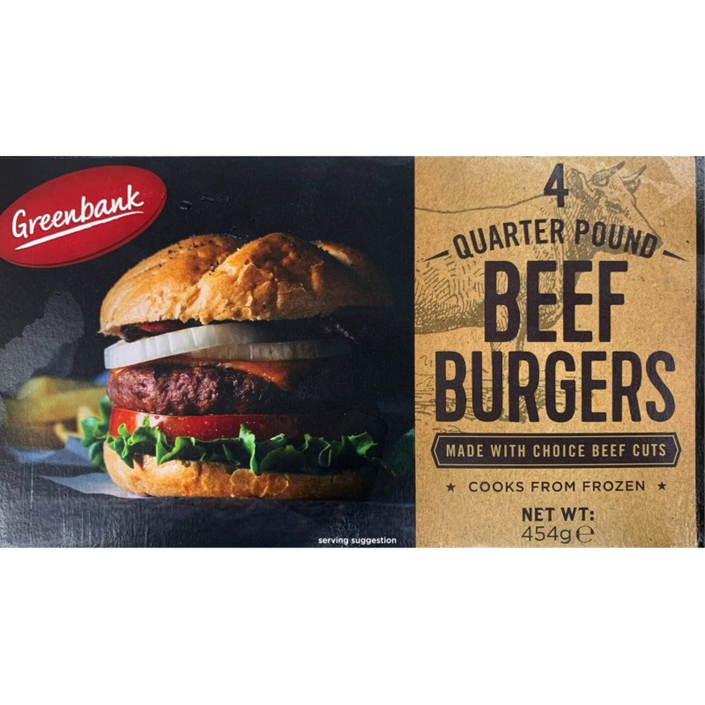 Greenbank Quarter Pound Beef Burgers (Frozen), 4pk