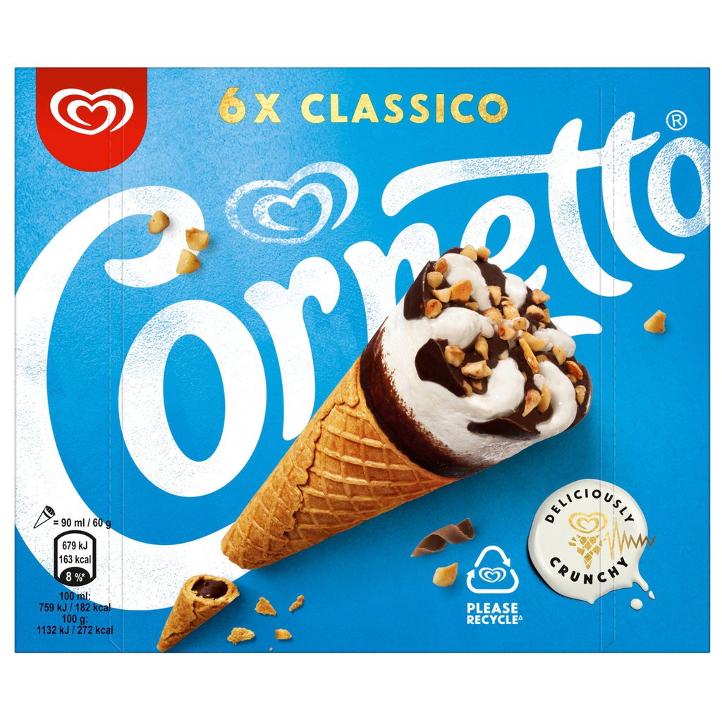 Cornetto Classico Ice Cream, 6x90ml