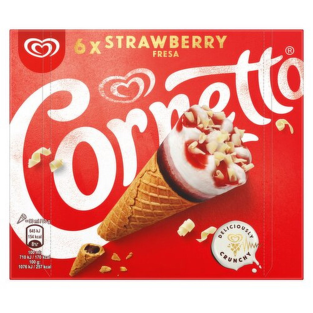Cornetto Strawberry Ice Cream, 6 x 90ml