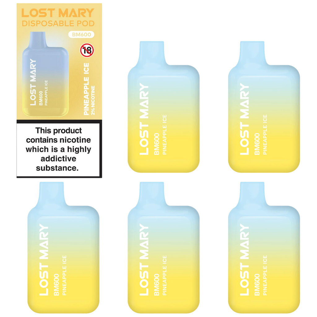Lost Mary BM600 Pineapple Ice Vape 20mg, 5pk