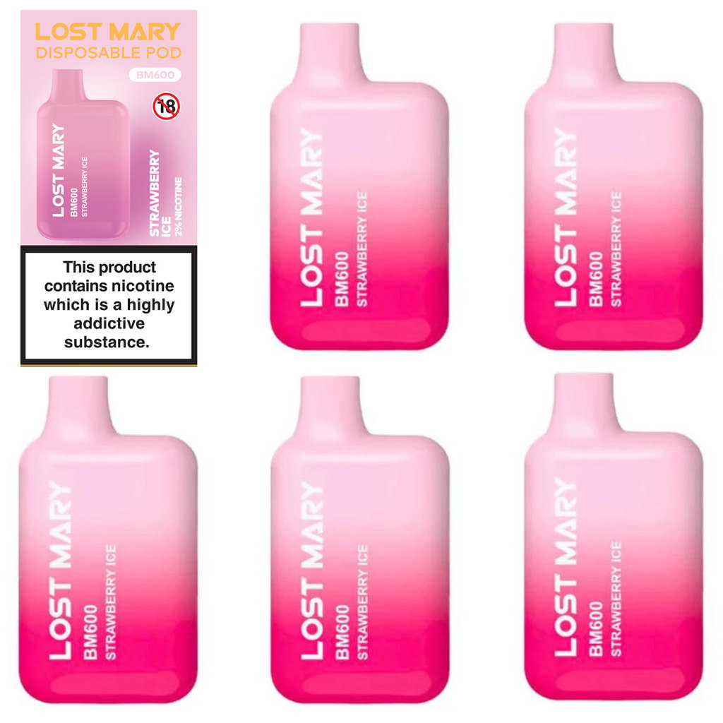 Lost Mary BM600 Strawberry Ice Vape 20mg, 5pk