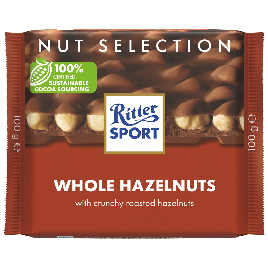 Ritter Sport Whole Hazelnuts Chocolate Bar, 100g