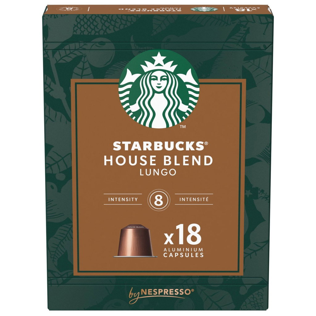 Starbucks Lungo House Blend Nespresso Coffee Capsules, 18 Pods