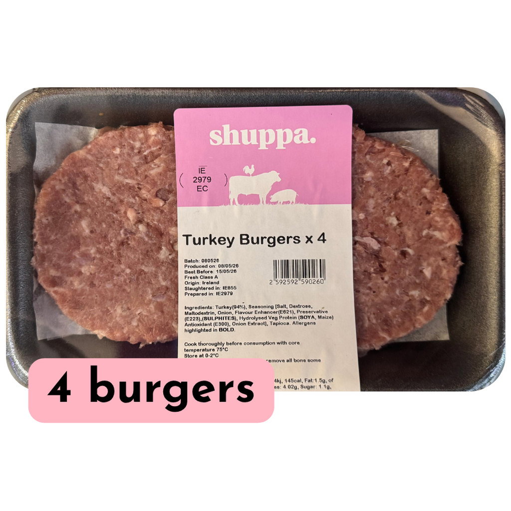 Shuppa Turkey Burgers, 4pk, 400g