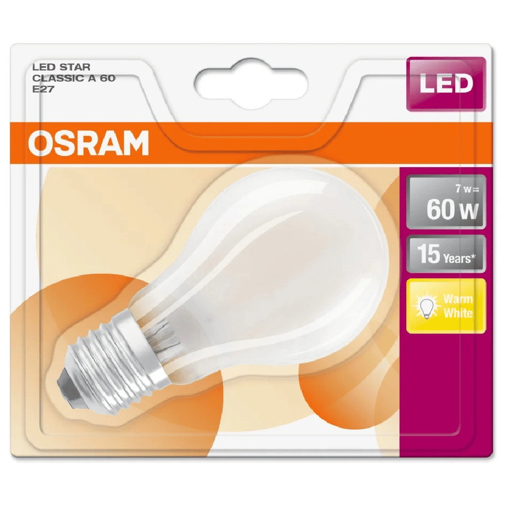 Osram E27 LED Frosted Light Bulb 5.9W (60W equivalent), Warm White
