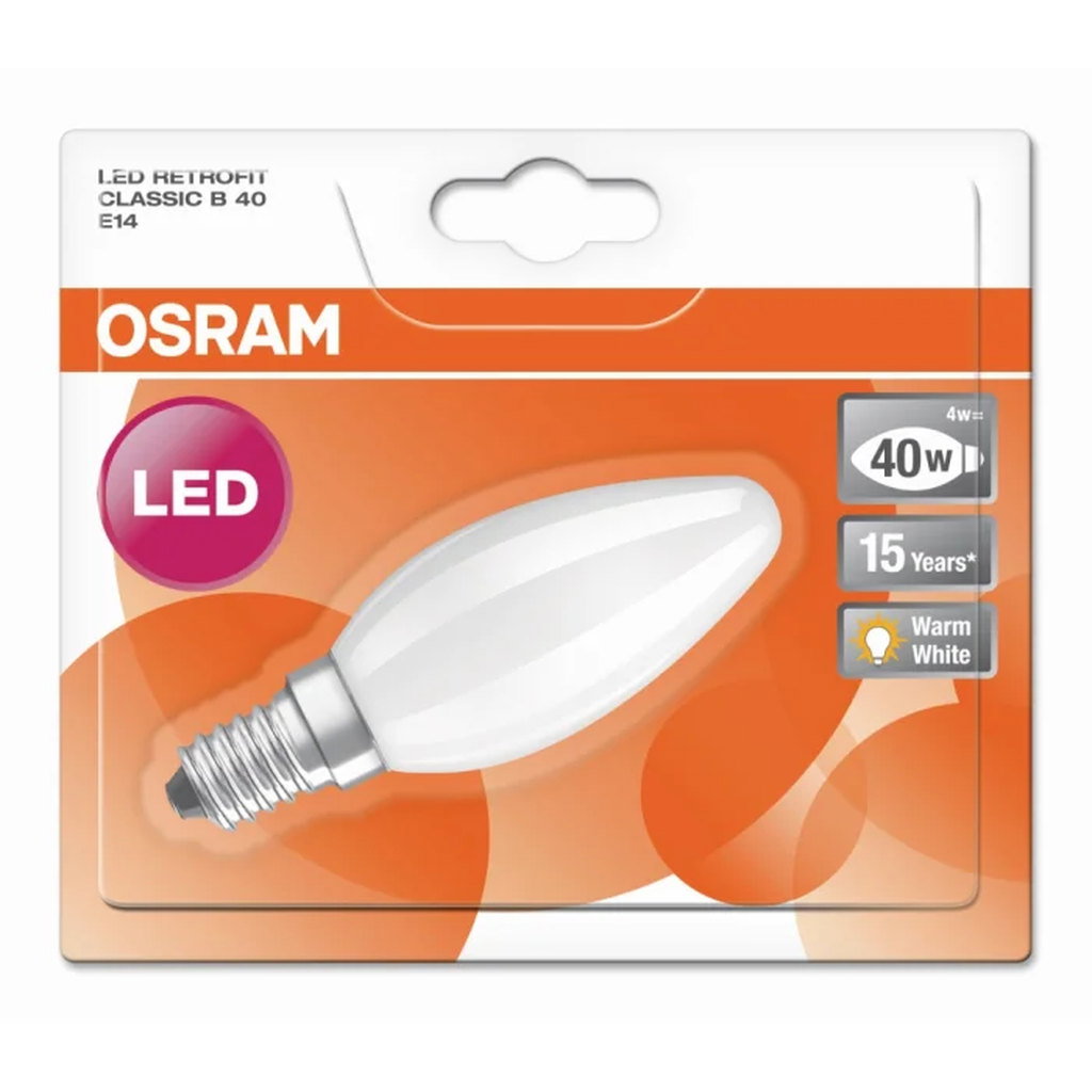 Osram E14 LED Candle Frosted Light Bulb 4W (40W equivalent), Warm White