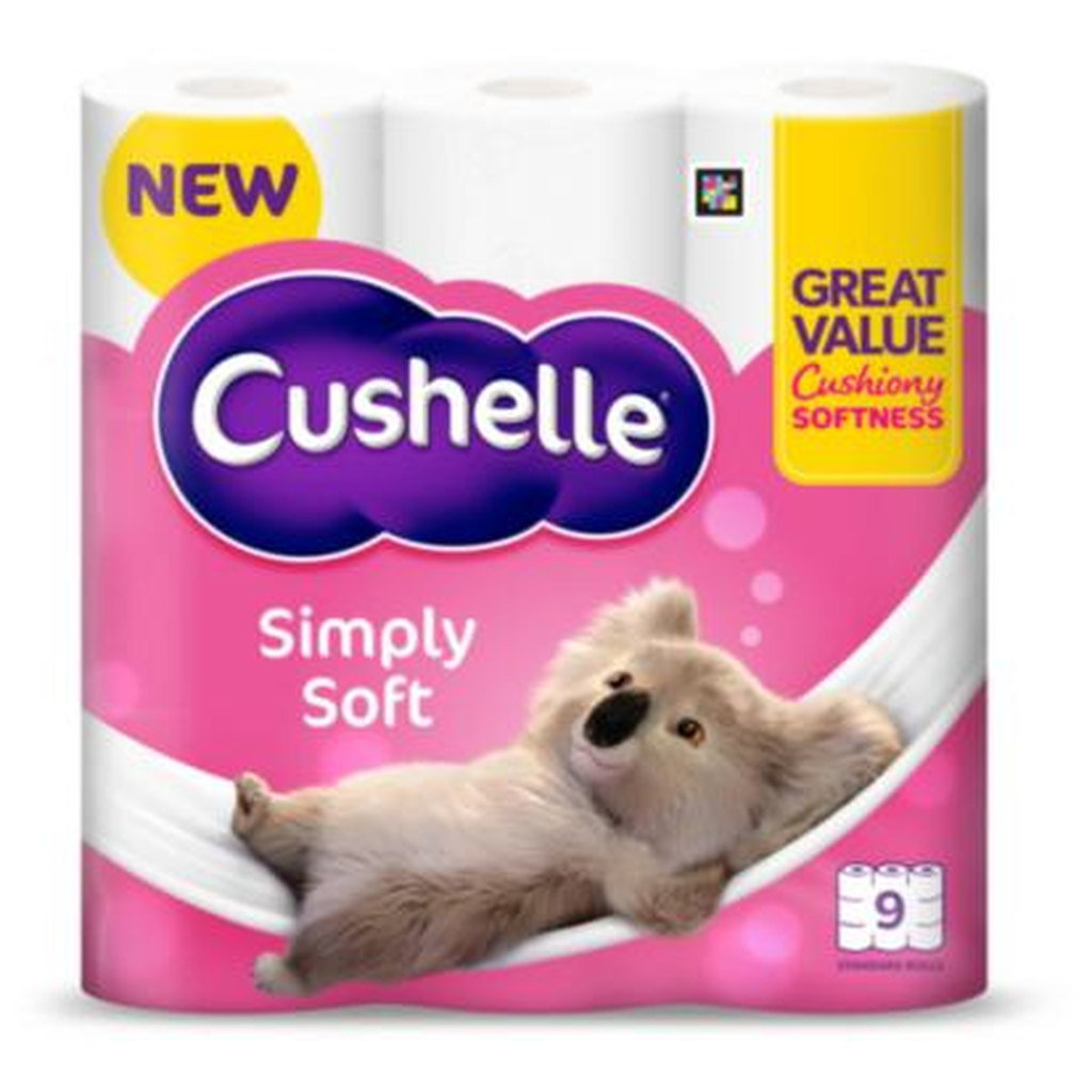 Cushelle Simply Soft Toilet Roll Toilet Tissue, 9pk