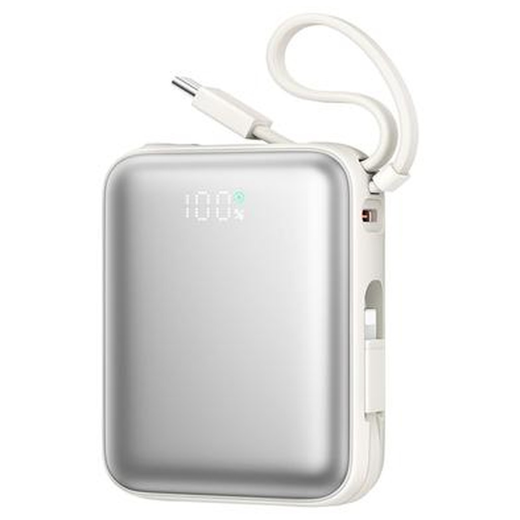 Joyroom 10000mAh White Powerbank with Built-in USB-C & Lightning Cables