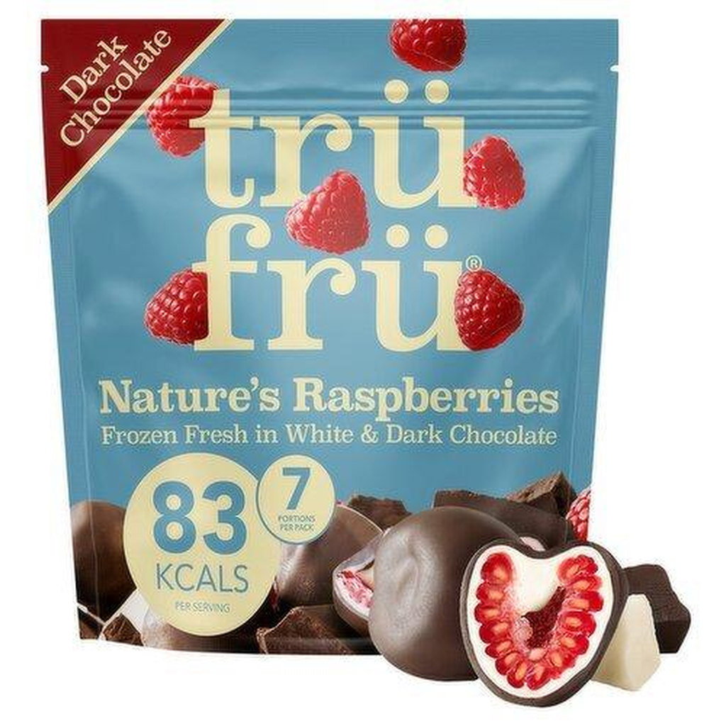 trüfrü Raspberries in White & Dark Chocolate, 200g