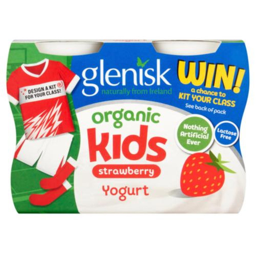Glenisk Organic Kids Strawberry Yogurt, 4 x 90g