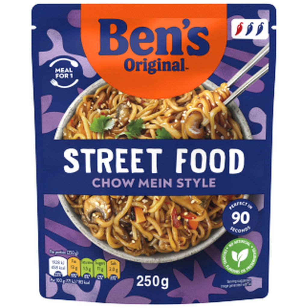 Bens Original Street Food Chow Mein Microwave Instant Noodles Ready Meal, 250g