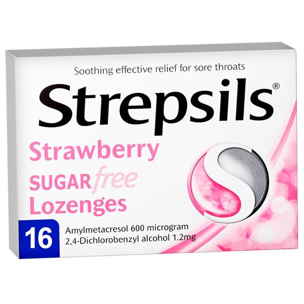 Strepsils Sugar Free Strawberry Lozenges, 16pk