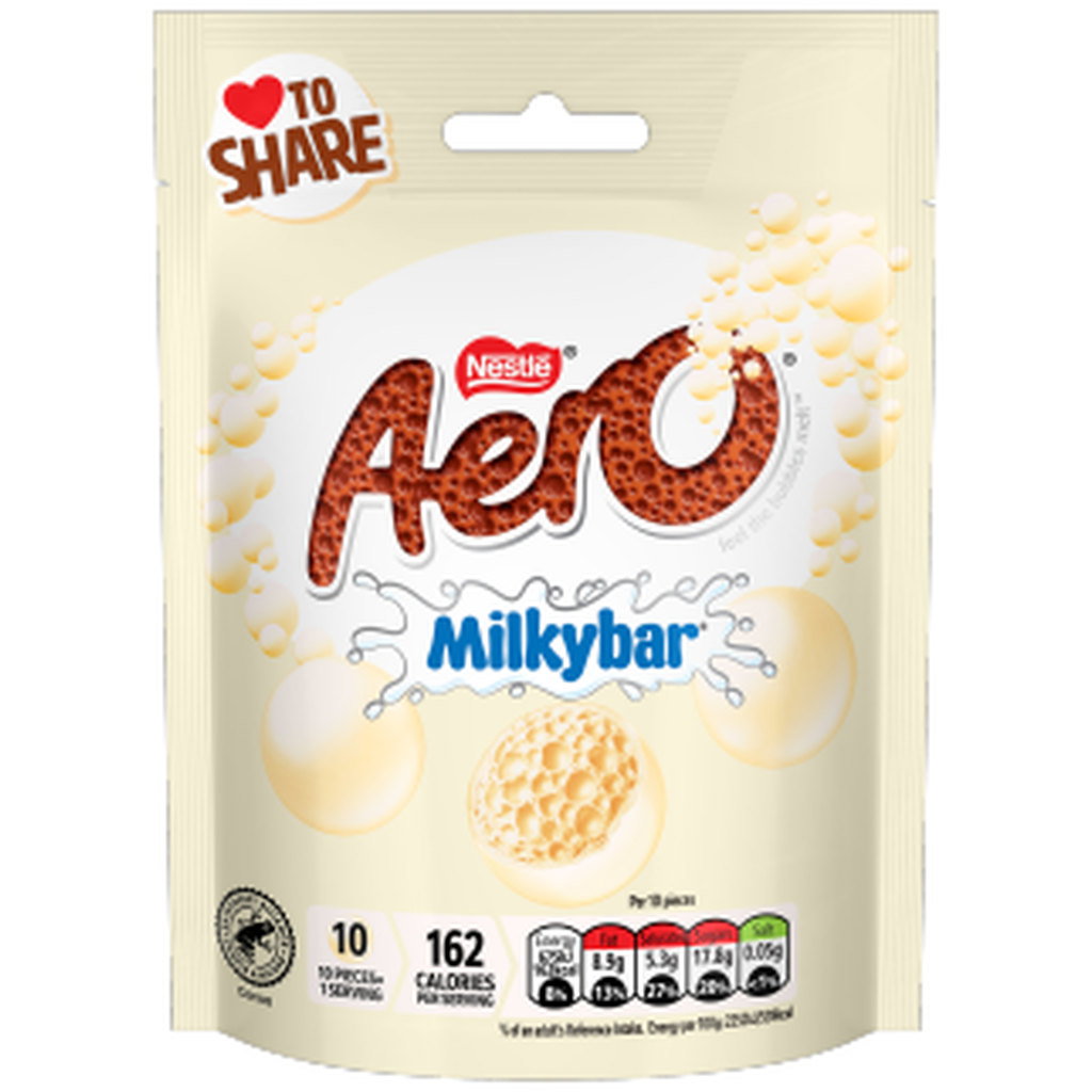 Aero Milkybar White Chocolate Bubbles Pouch, 92g