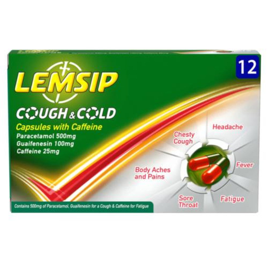 Lemsip Cough & Cold Capsules with Caffeine, 12pk