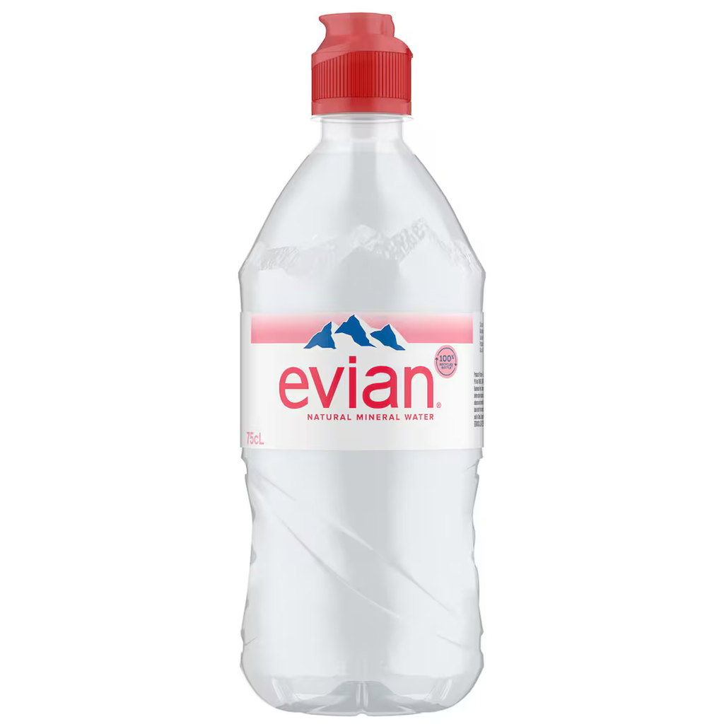 Evian Still Mineral Water Sports Cap, 750ml