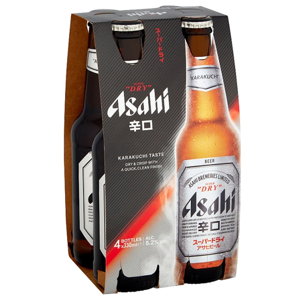 Asahi Super Dry Japanese Beer/Lager Bottles, 4 x 330ml