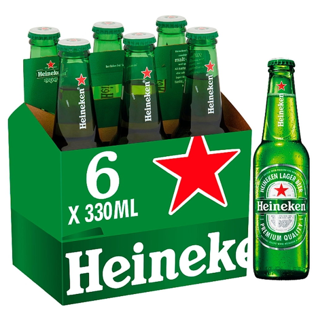 Heineken Lager Beer Bottle, 6 x 330ml