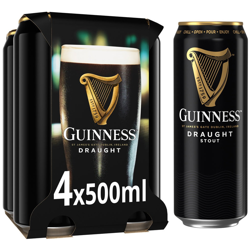 Guinness Draught Stout Can, 4 x 500ml