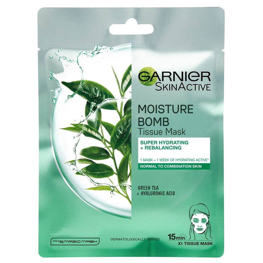 Garnier Moisture Bomb Green Tea Tissue Mask - Face Mask For Normal-Combination Skin, 32g