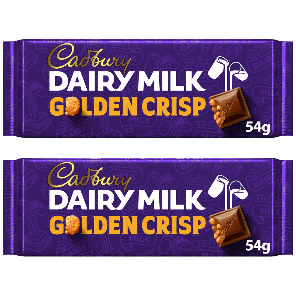 Cadbury Dairy Milk Golden Crisp Chocolate Bar, 2 x 54g