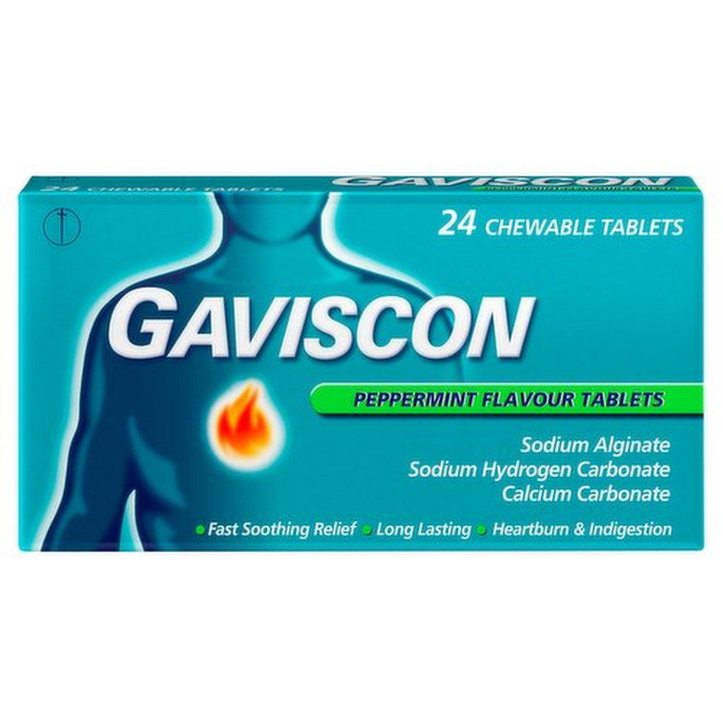 Gaviscon Heartburn & Indigestion Relief Peppermint Flavour Tablets, 24pk