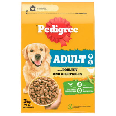 Pedigree Adult Poultry & Vegetables Dry Dog Food Bag, 3kg