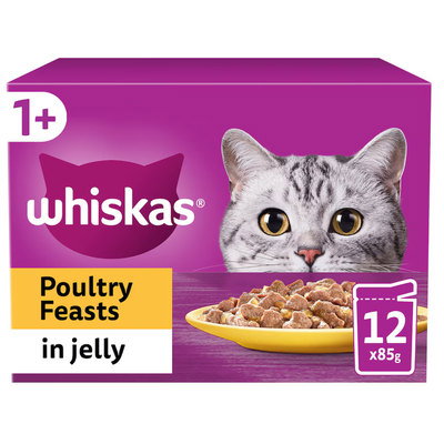Whiskas 1+ Poultry Feasts In Jelly, Cat Food, 12 x 85g