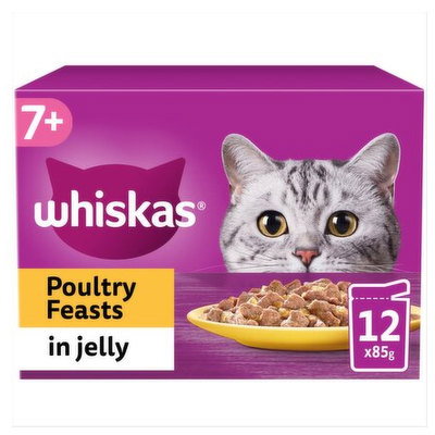 Whiskas 7+ Poultry Feasts In Jelly, Cat Food, 12 x 85g