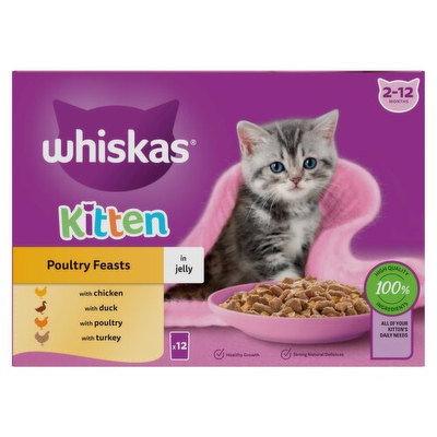 Whiskas Kitten 2-12mth Poultry Feasts In Jelly, Cat Food, 12 x 85g