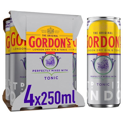 Gordons London Dry Gin And Tonic, 4 x 250ml