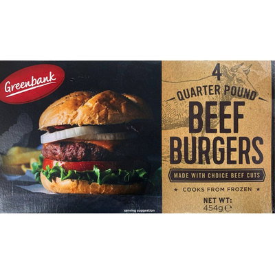 Greenbank Quarter Pound Beef Burgers (Frozen), 4pk
