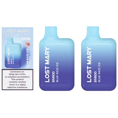 Lost Mary BM600 Blue Razz Ice Vape 20mg, 2pk
