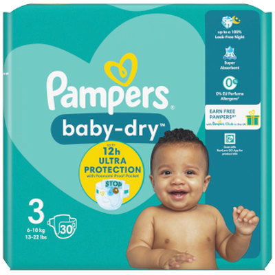 Pampers Baby Dry Size 3 Nappies, 30pk