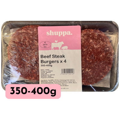 Shuppa Beef Steak Burgers, 4pk, 350-400g