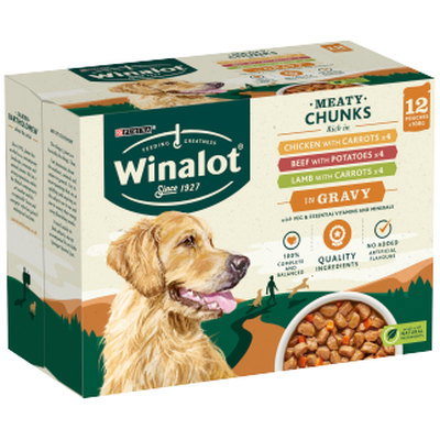 Winalot Meaty Chunks In Gravy, Chicken, Beef & Lamb Dog Food, 12 x 100g
