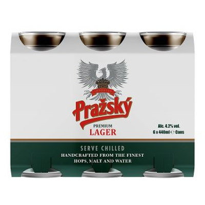 Prazsky Premium Lager Beer Cans, 6 x 440ml
