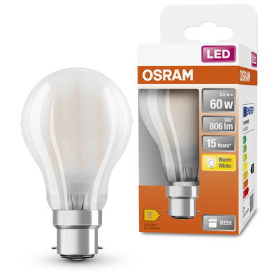 Osram B22d LED Frosted Light Bulb 5.9W (60W equivalent), Warm White
