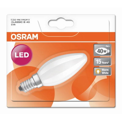 Osram E14 LED Candle Frosted Light Bulb 4W (40W equivalent), Warm White