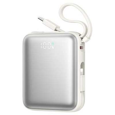 Joyroom 10000mAh White Powerbank with Built-in USB-C & Lightning Cables