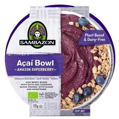 Sambazon Acai Bowl - Acai Berry Blend with Oats & Cashews, 173g Single Serve