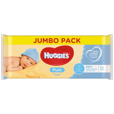 Huggies Pure Baby Wipes Jumbo Pack, 72 Wipes