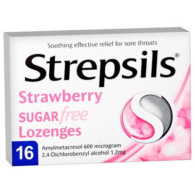 Strepsils Sugar Free Strawberry Lozenges, 16pk