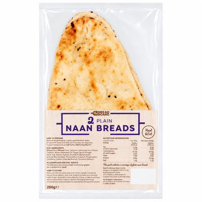 Bread Board Plain Naan Bread, 2pk, 260g
