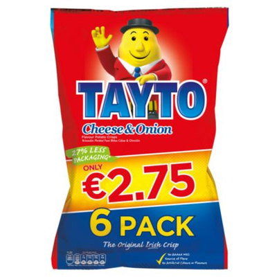 Tayto Cheese & Onion Crisps, 6 x 25g