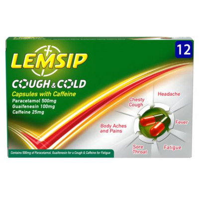 Lemsip Cough & Cold Capsules with Caffeine, 12pk