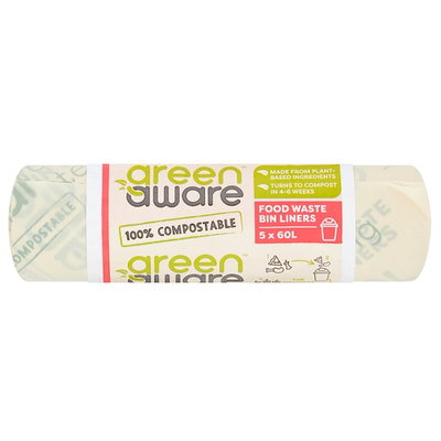Green Aware Compostable Bin Bags 60L, 5pk